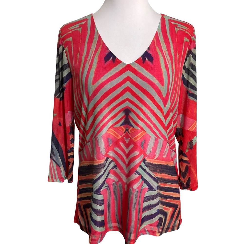 Tribal Vibrant Red and Black Patterned Blouse